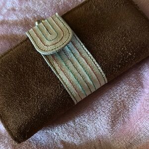 Brown Suede Wallet with Multicolor Stripe